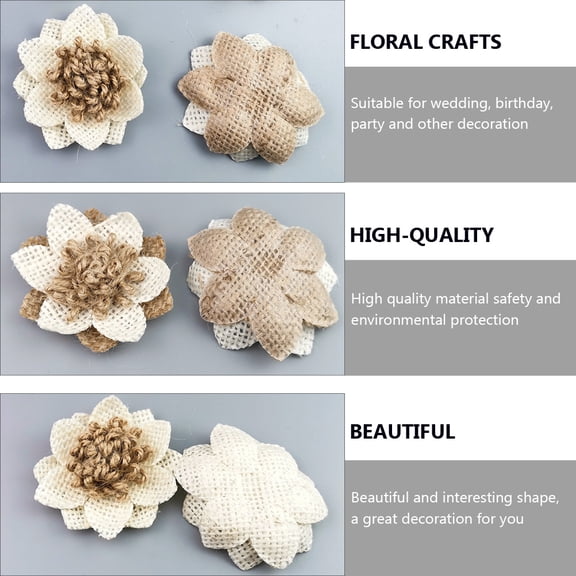 HONMEET Assorted Color Natural Burlap Flowers for Wedding and Decor, Handmade, 6Pcs