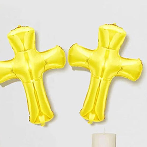 HONMEET 6Pcs Golden Foil Cross Balloons for Baptism Party Decoration Durable Aluminum Foil Material