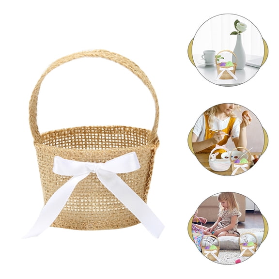 HONMEET 6-Piece Khaki Linen Easter Basket Set for Desktop Decor, Easter Festival, Spring Holiday Celebrations