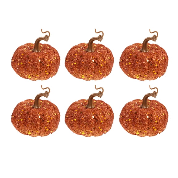 HONMEET 6Pcs Orange Foam Pumpkins Hanging Decorations Handmade Sequined Decor