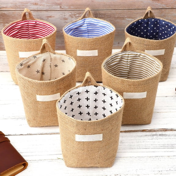 HONMEET 6Pcs Hanging Storage Basket Cotton Linen for Bedroom and Kitchen