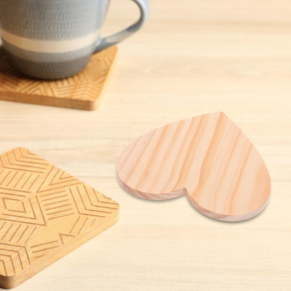 HONMEET 6Pcs Heart Shaped Wooden Coasters for Desk with Nonslip Design Heat Resistant Beige Coasters