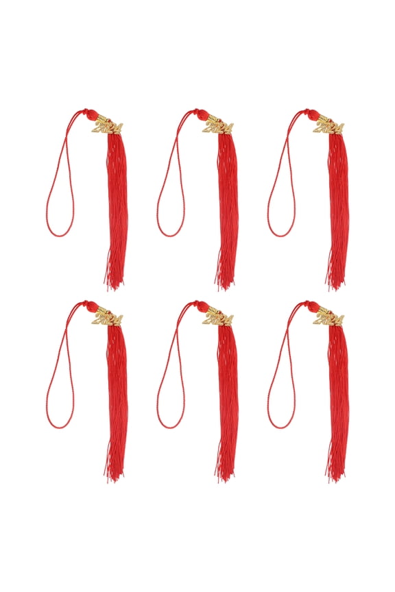 Red Graduation Cap Tassel Charm Pendant 6pcs Set with Elegant Memorial Photo Holder for Graduation