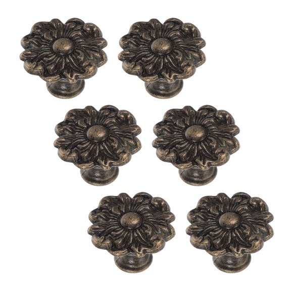 HONMEET 6-Pack Rustic Flower-Shaped Drawer Pull Handles for Dressers, Kitchen Cabinets, Light Brown
