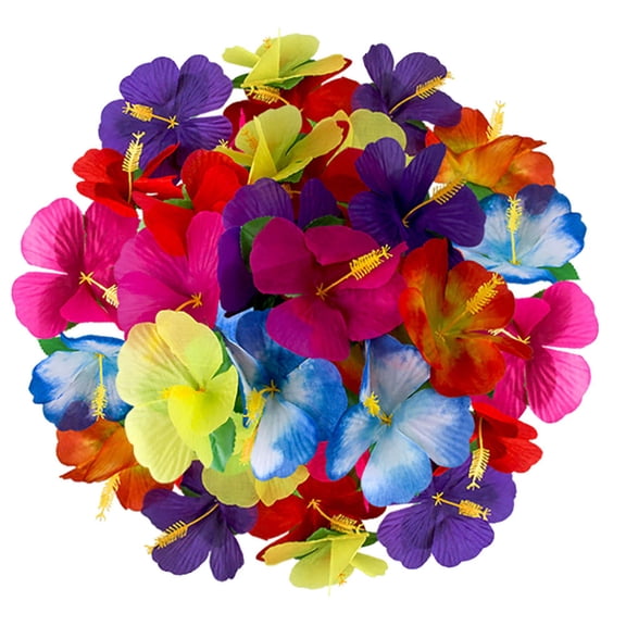 HONMEET 72Pcs Hawaii Flower Decor Artificial Tropical Flowers Assorted Color for Party