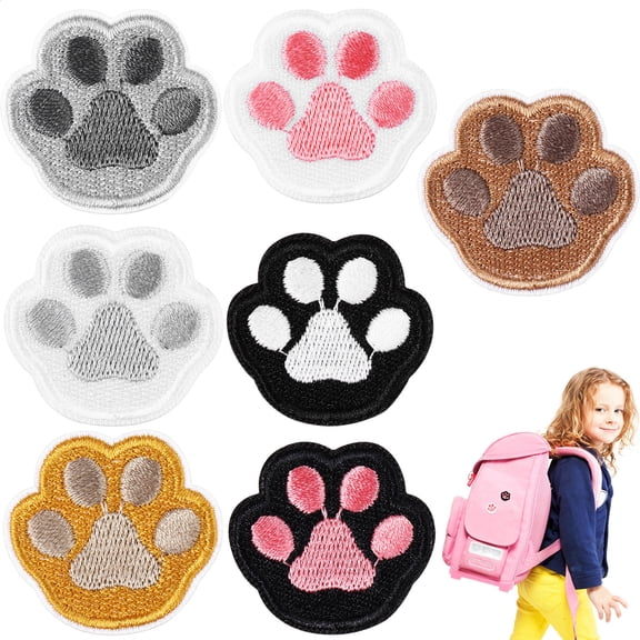 HONMEET 7Pcs Assorted Color Paw Pattern Patches Iron on Adhesive for Repairing Clothes and Backpacks