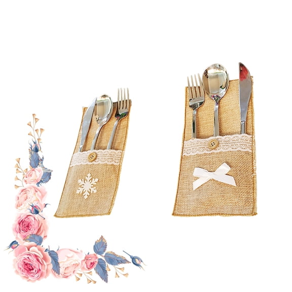 HONMEET 8PCS Holiday Cutlery Pouch Set Linen Storage Bags for Couples Wedding Shower Party Decorations