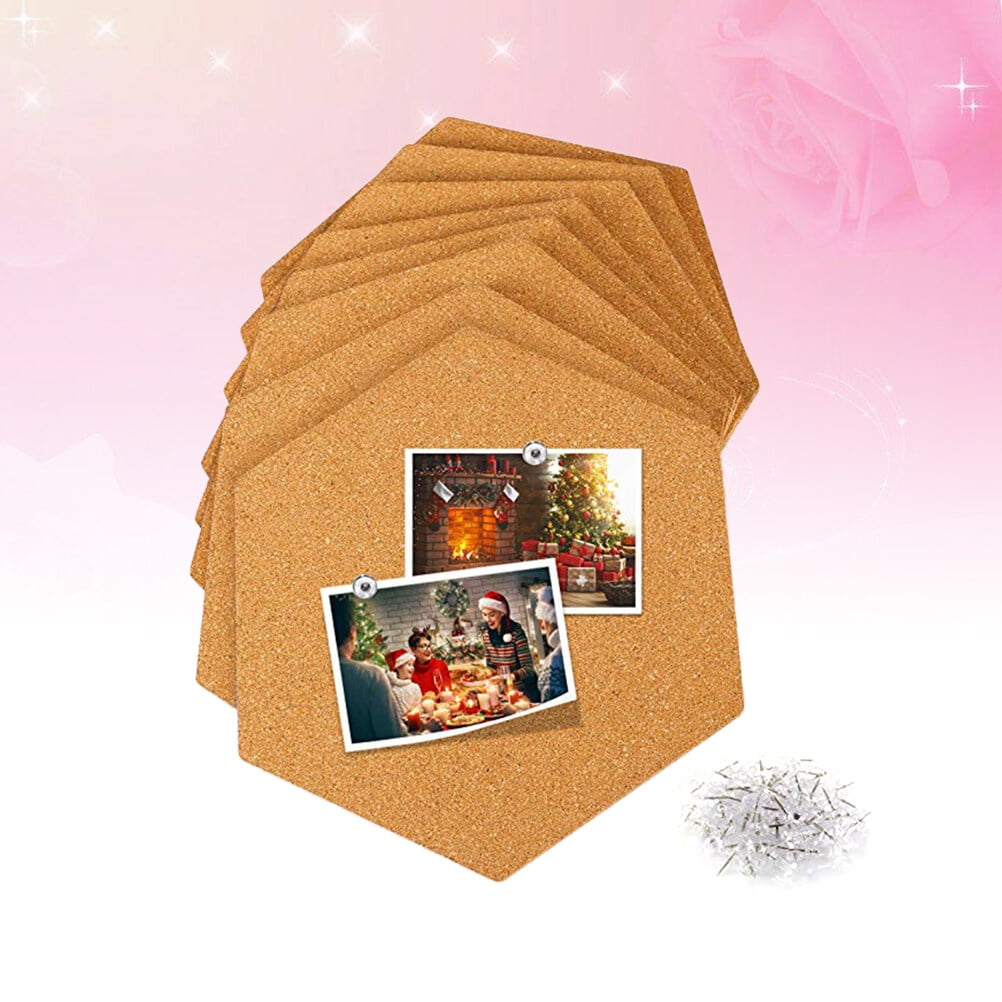 HONMEET Brown Hexagon Wooden Photo Boards Self-Adhesive Cork Wall Decor for Home Office Display