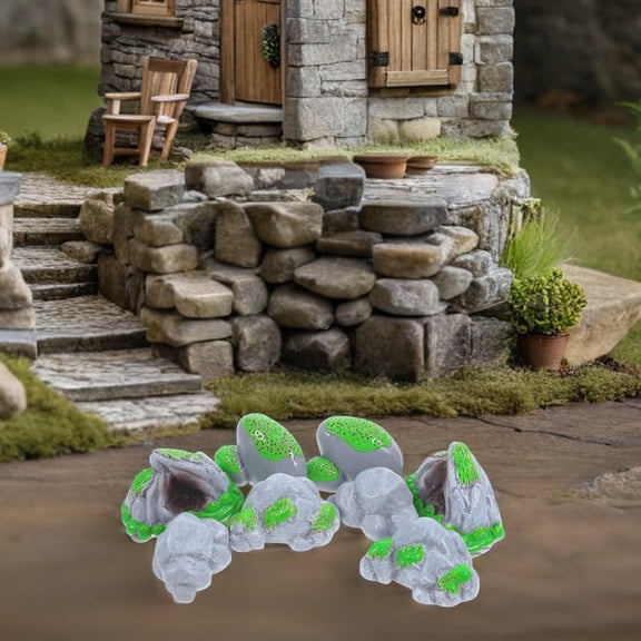 HONMEET 8-Piece Grey Imitation Moss Stone Set for Terrarium and Indoor Garden Decor Accessories Natural Style