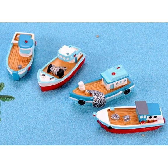 HONMEET 8pcs Miniature Resin Boat - Nautical Medina Sailing Fishing Ship Models Decorations - Mini Aquarium Fish Tank Ornament For Fairy Garden Centerpieces