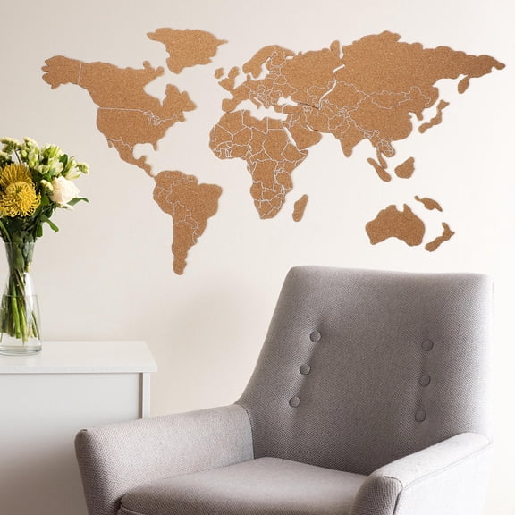 HONMEET 1Set Rustic Cork Board World Map Wall Decor Khaki Self Adhesive Sticker
