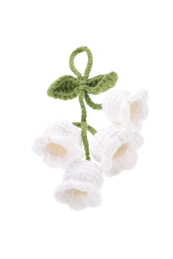 White Knitted Flower Pendant Lightweight Crochet Keychain Bag Charm Hanging Decor Accessory