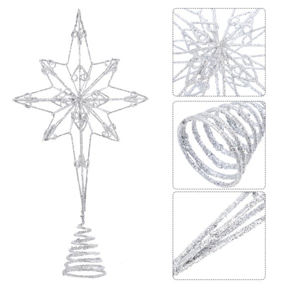 HONMEET  Classic Silver Iron Star Treetop Decoration for Christmas Tree Ornament