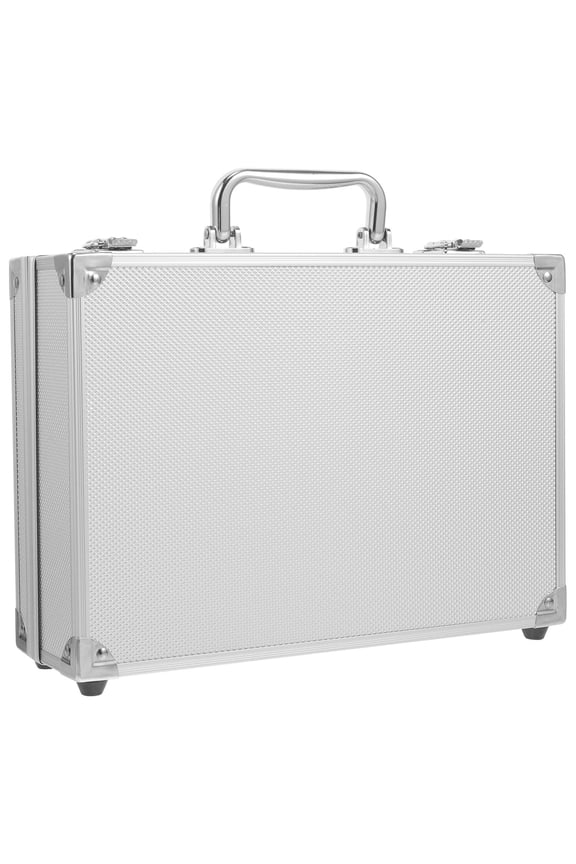 Aluminum Alloy Briefcase with Sponge Lining Portable Tool Storage Case Plated Silver Metal Case
