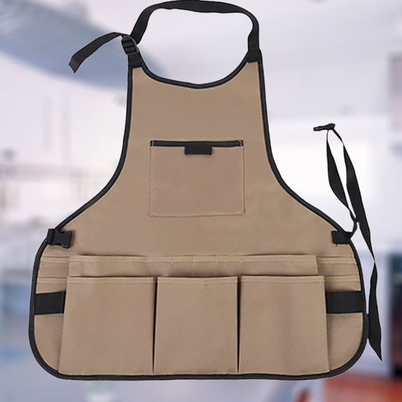 HONMEET Khaki Oxford Fabric Apron with Multiple Pockets, and Multi-Functional for Gardening, Tool Holding, and Work Use