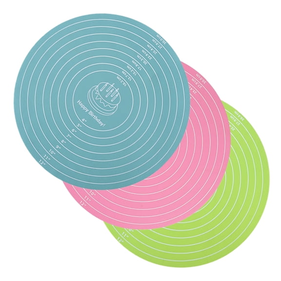 HONMEET Non- Silicone Baking Mats, 3-Pack Assorted Colors, Reusable Cake Decorating Turntable Mats
