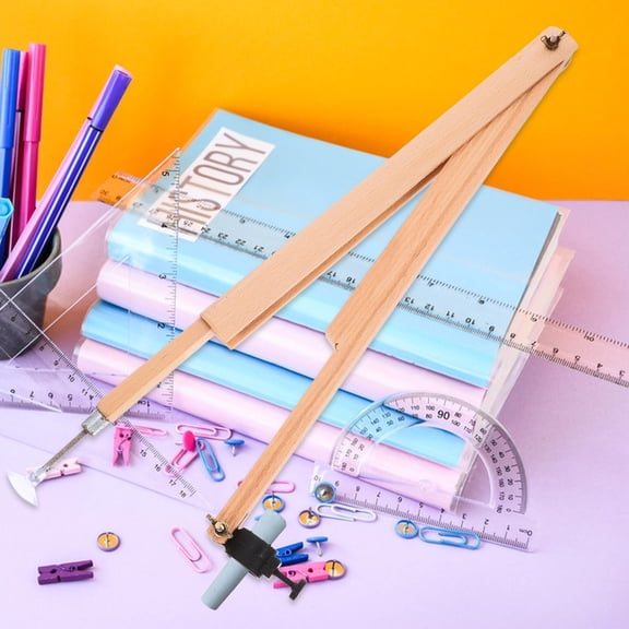 HONMEET Wooden Drawing Compass Tool with Adjustable Radius and Secure Pen Holder, Beige, Ideal for Teaching and Everyday Use