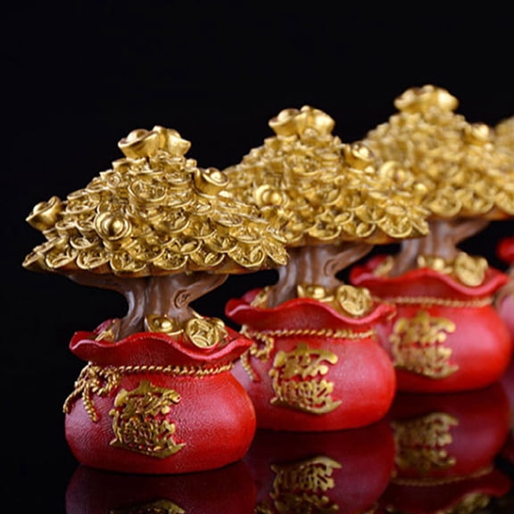HONMEET Birthday Cake Decorations Fortune Tree Golden Resin 1PC