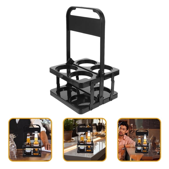 HONMEET Black Foldable Beer Bottle Holder with Handle for Practical Beverage Storage