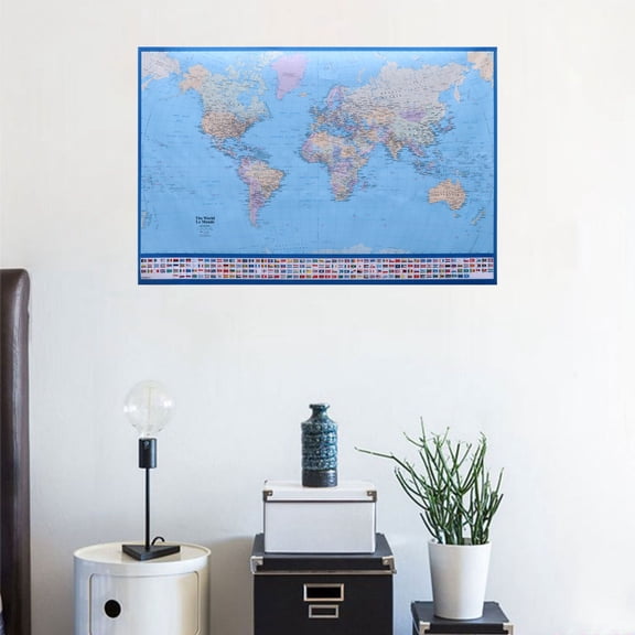 HONMEET Blue World Map Mural Extra Large Detailed Political Map for Wall