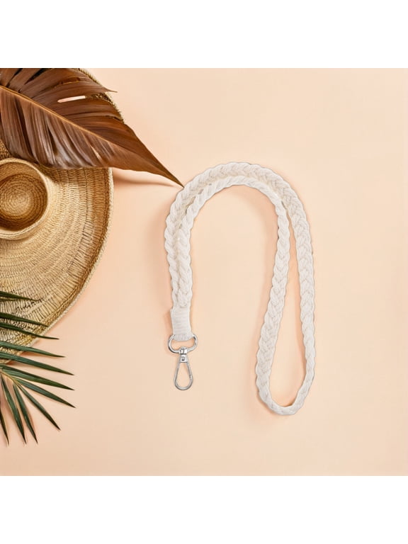 Boho Wrist Strap Lanyard Beige Cotton for Decoration Handwoven Artistry