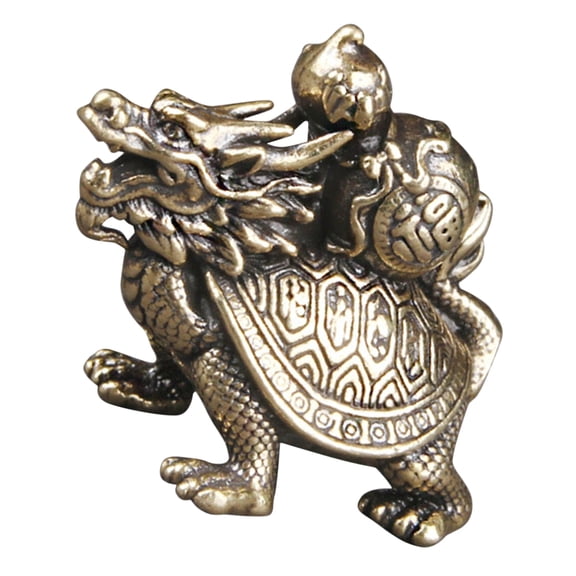 HONMEET Retro Dragon Turtle Statue in Golden Brass Finish, 1 Pack Decorative Feng Shui Figurine