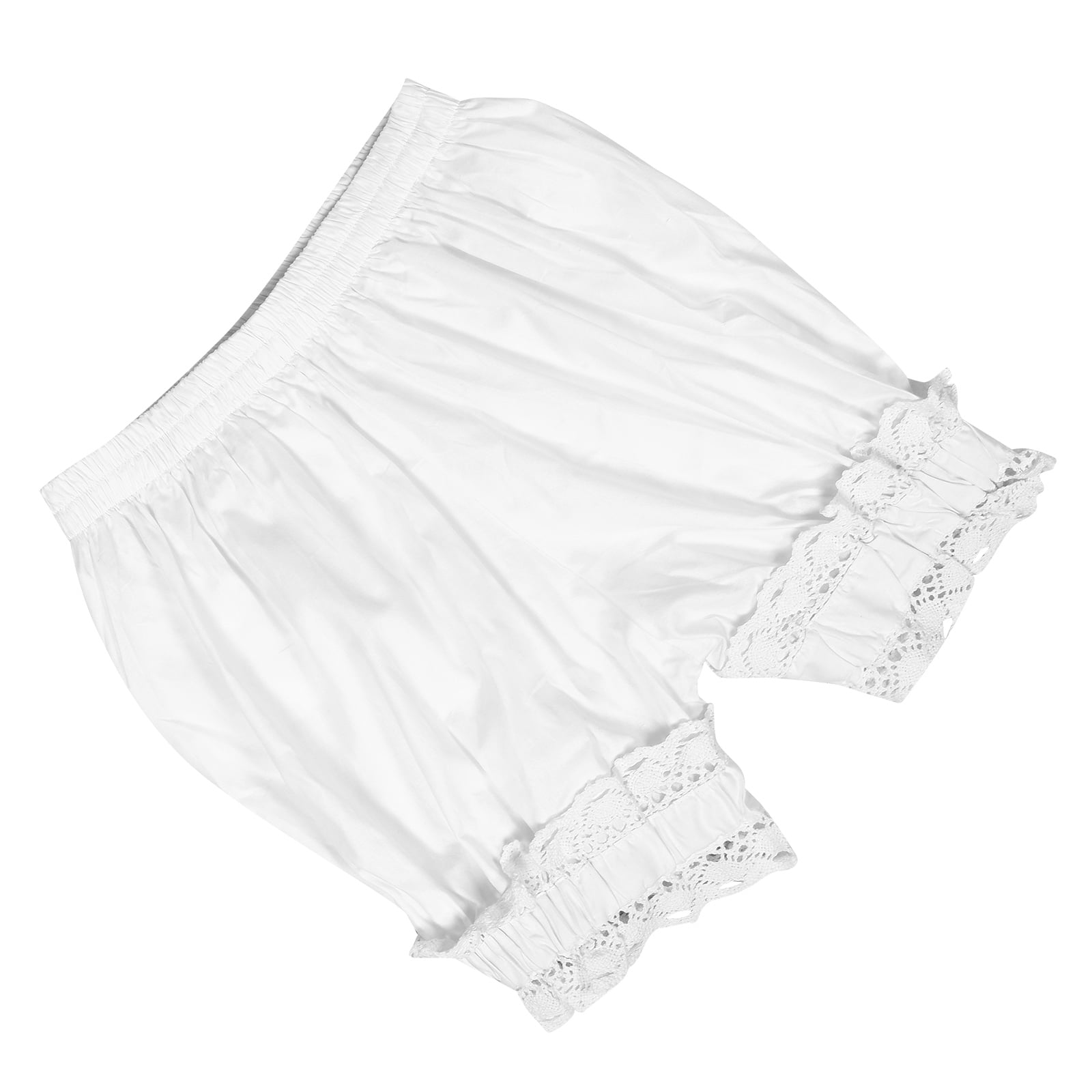 Elegant White Cotton Lolita Bloomer Pants with Lace Trim for Cosplay Dress-Up