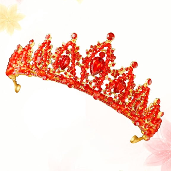 HONMEET Luxurious Red Rhinestone Crown Alloy Crystal Tiara for Wedding Decoration