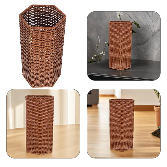 HONMEET Brown Standing Umbrella Stand with Multi-Compartment Storage Organizer for Entryway, Home, Office, and Hotel Spaces