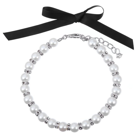 HONMEET Cat Collar Chain 1 Set Pet Jewelry Collar Imitation Dog Accessory Adjustable Clasp White Round
