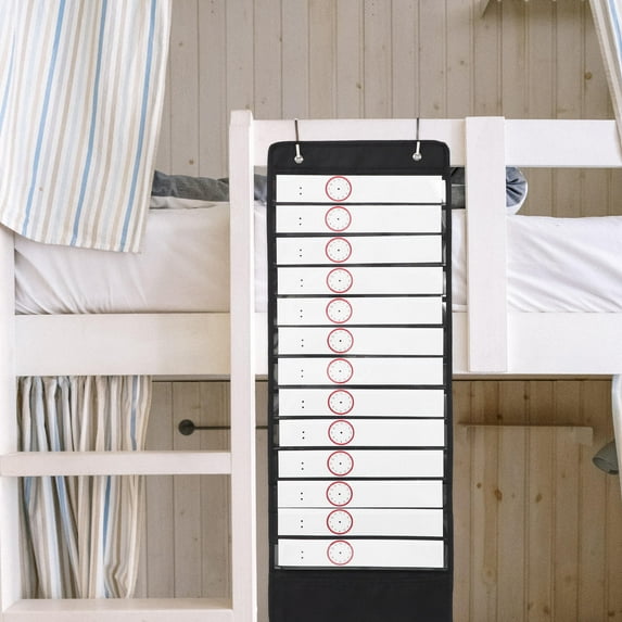 HONMEET Classroom Pocket Chart with Dry Erase Cards, Black Oxford Fabric Schedule Organizer for Teachers and Students’ Learning
