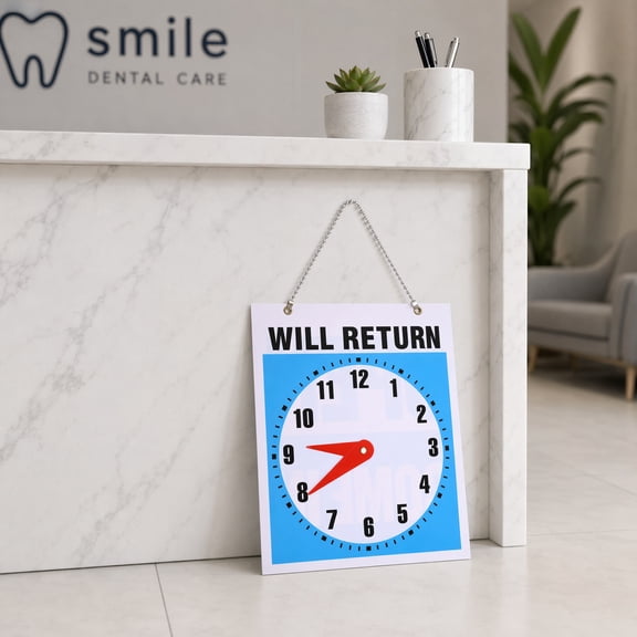 HONMEET Clear Printing Will Return Sign PVC Decorative Wall Clock for Shops