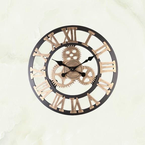 HONMEET Golden MDF Hanging Wall Clock for Living Room Decor, Cafe Style Time Telling Clock, 1 Piece