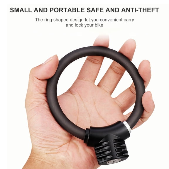 HONMEET Bike Ring Shaped Lock, Black, Zinc Alloy, PVC Wrapped, Strong and Durable