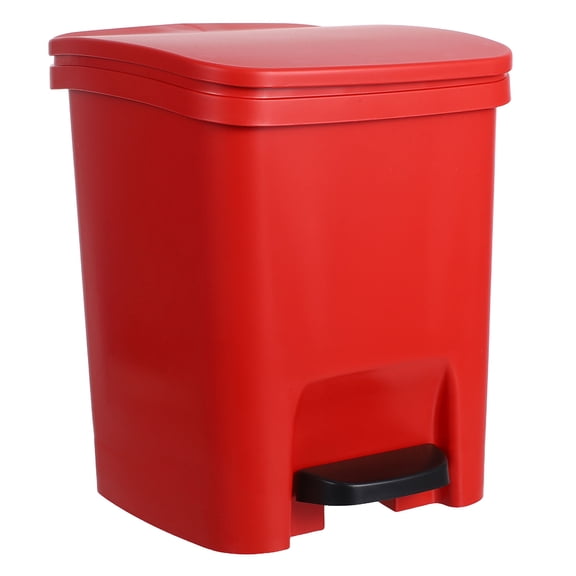 HONMEET Red Plastic Trash Bin with Foot Pedal and Lid, Kitchen and Office Waste Can for Home Use