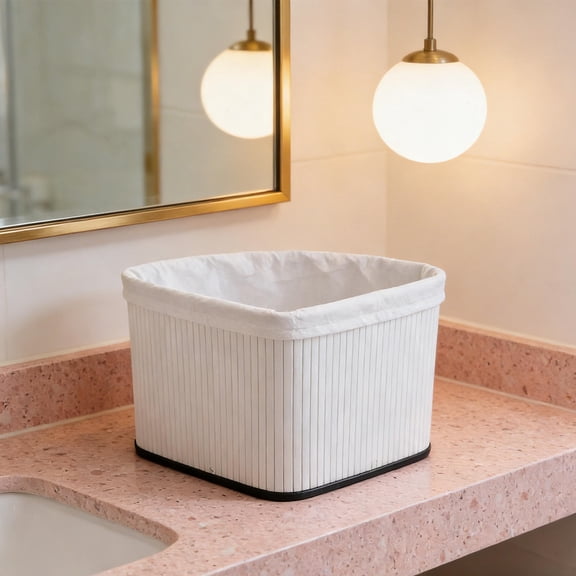 HONMEET Corner Triangle Basket White Bamboo and PU Material Multipurpose Storage Bin