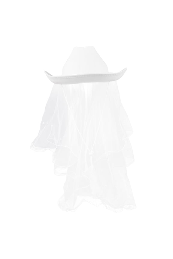 White Bride Hat with Veil Western Style for Bridal Shower Wedding Party and Special Events