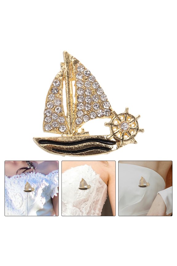 Cute Sailboat Brooch Nautical Flair Rhinestone 1Set Present Giving For Clothing Accessory