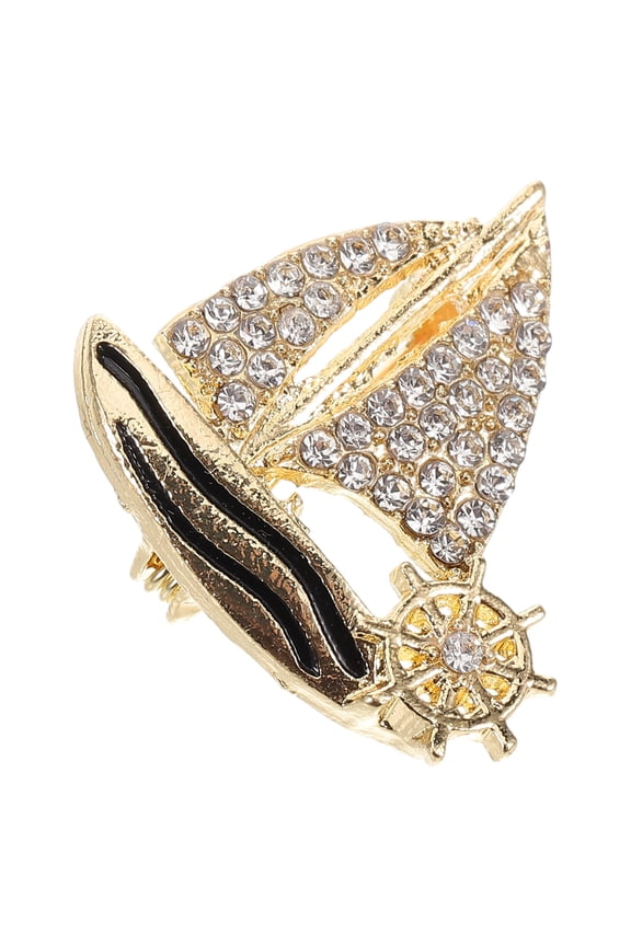 Cute Sailboat Brooch Nautical Flair Rhinestone 1Set Present Giving For Clothing Accessory