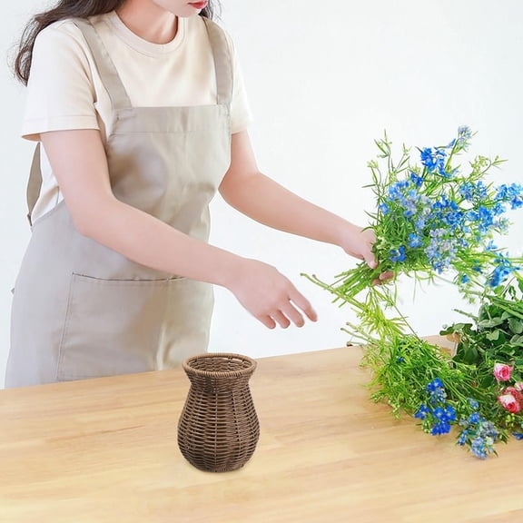 HONMEET Dark Brown Woven Flower Vase Rustic Decorative Plastic Vase for Indoor Home Dcor and Table Centerpiece