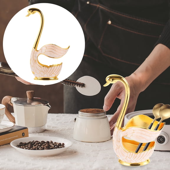 HONMEET Elegant Metal Swan Base Holder Set for Dessert Forks and Spoons, Stylish Tableware Accessory