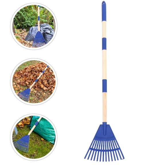 HONMEET Collapsible Blue Garden Rake with Plastic Teeth for Easy Outdoor Yard and Flower Bed Cleanup