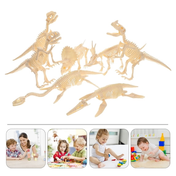 HONMEET 7-Piece Dinosaur Skeleton Model Kit for Kids, Educational Plastic Assembly Toy, Fun Home Display Decoration in Khaki
