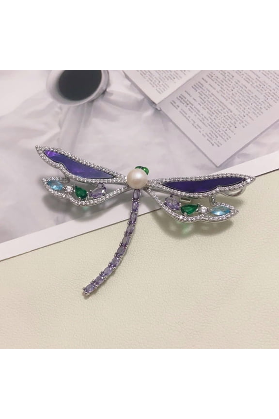 Dragonfly Brooch Pin with Crystal Rhinestones - Elegant Animal Lapel Badge for Women, Bridal Corsage and Clothing Accessories