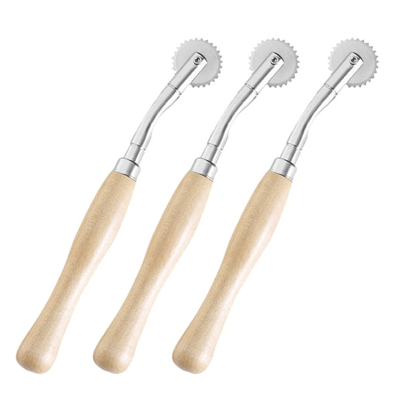 HONMEET 3pcs Toothed Cloth Wheels with Ergonomic Handle for Fabric Sewing and Crafting Light Brown Tools