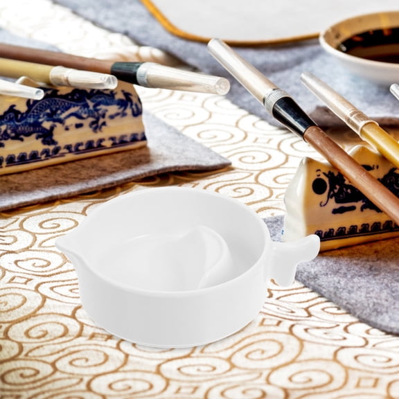 HONMEET Durable White Inkstone with Lid Calligraphy Ink Tray for Painting and Ink Grinding