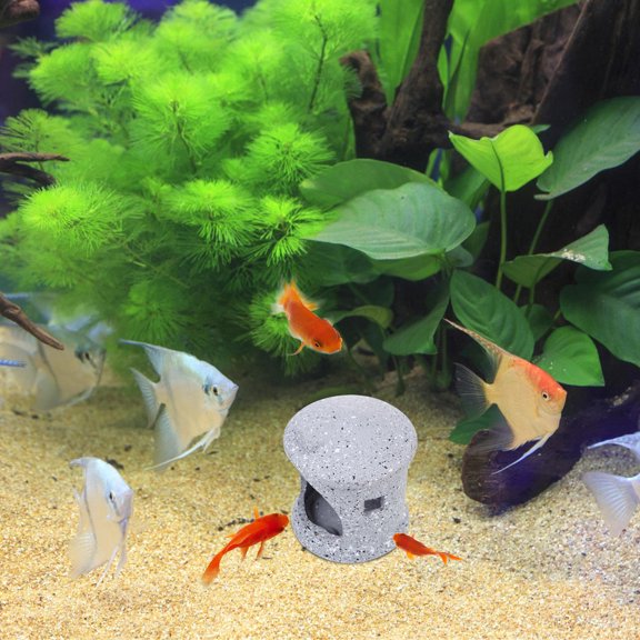 HONMEET Elegant Grey Ceramic Aquarium Ornament for Fish Hiding and Breeding in Freshwater Tanks