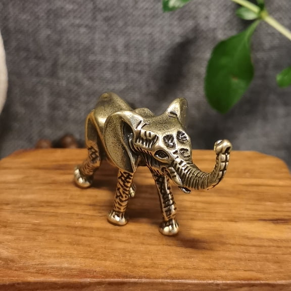 HONMEET Elephant Head Figurine Brass Elephant Golden Gift for Desktop and Indoor Decoration 1Set