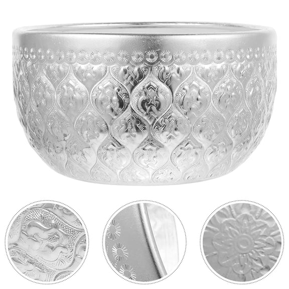 HONMEET Alloy Metal Food Bowl with Retro Embossed Design for Home Use