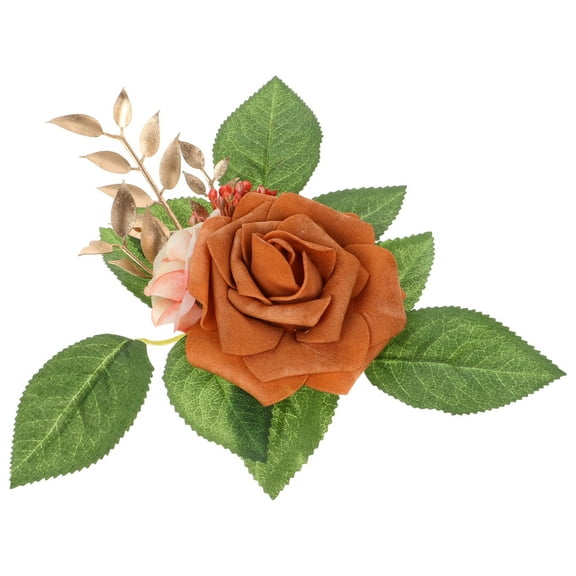 HONMEET PU Burnt Orange Artificial Roses for Autumn Decor, Wedding, Events, Cake Decoration, Home and Party Accents